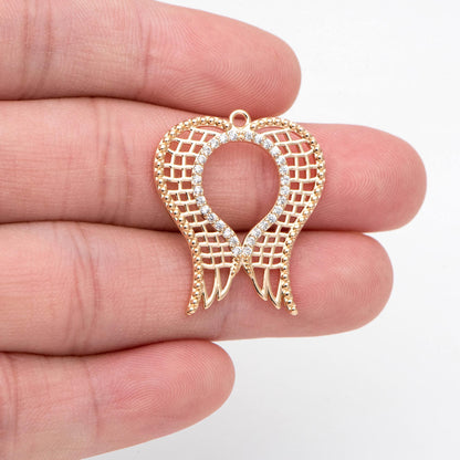 4pcs CZ Pave Gold Angel Wing Charm, Gold plated Brass, Dainty Wing Pendants (GB-2087)