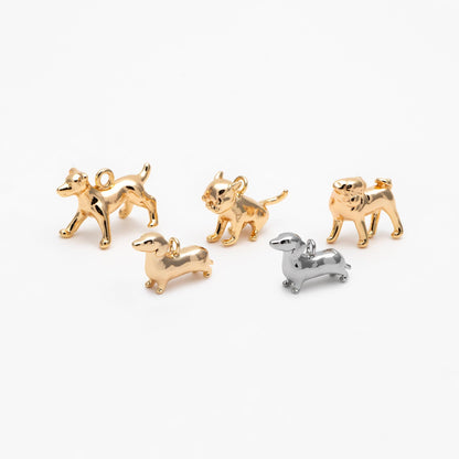10pcs Gold/ Silver 3D Dog Charm, Gold/ Rhodium plated Brass, Jewelry Making, Diy Material, Jewelry Supplies (GB-2668)
