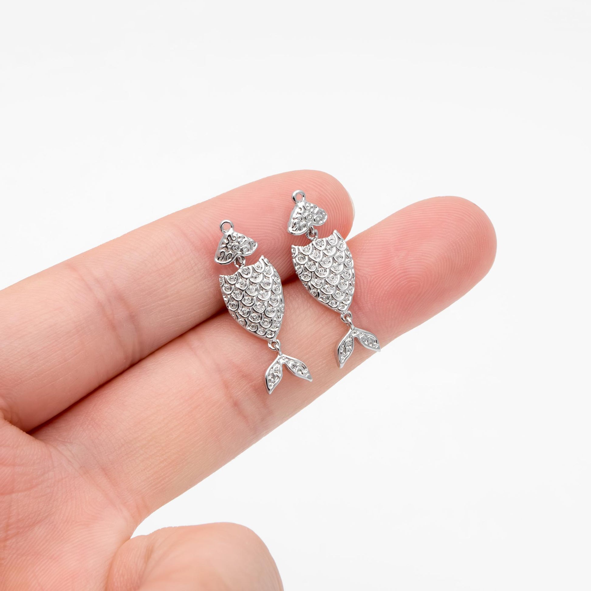 4pcs Gold/ Silver Tone Fishbone Charm, Gold/ Rhodium Plated Brass Fishbone Pendant, Skeleton Pendant (GB-2936)