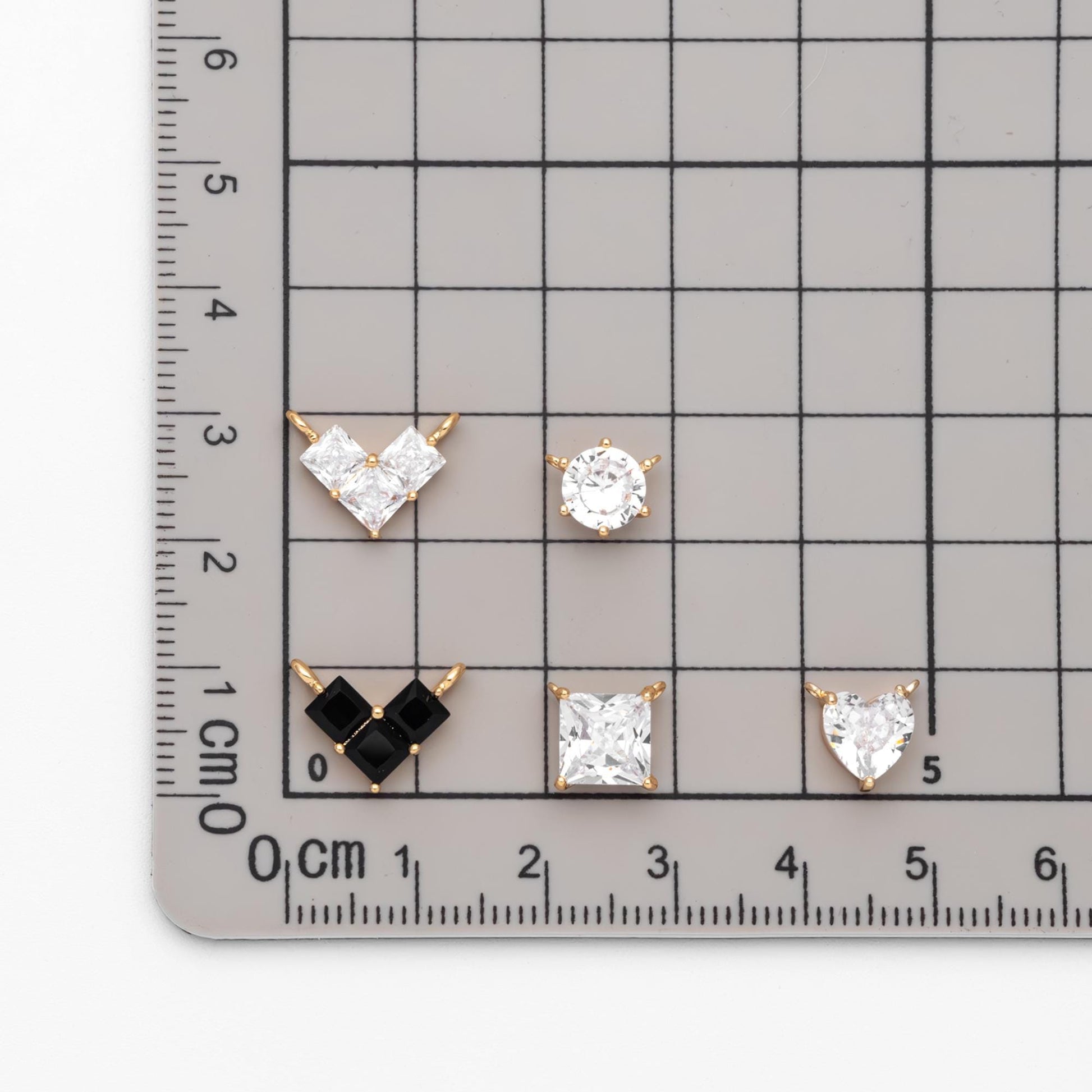 4pcs CZ Pave Gold Round/ Heart/ Rhombus Connectors, Gold Geometric Necklace Pendants (GB-215)