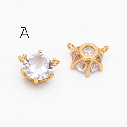 4pcs CZ Pave Gold Round/ Heart/ Rhombus Connectors, Gold Geometric Necklace Pendants (GB-215)