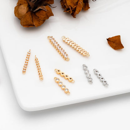 4pcs CZ pave Gold/ Silver Tone Bar Connectors, Zircon Charms, White Stone Charms (GB-1143)