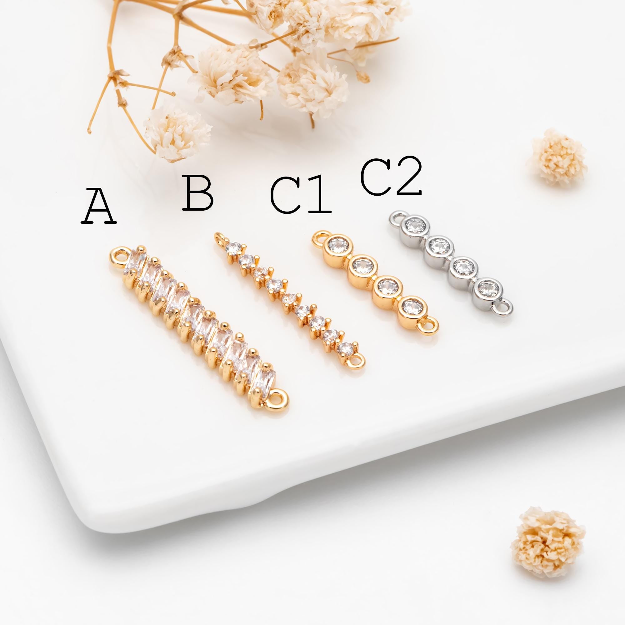 4pcs CZ pave Gold/ Silver Tone Bar Connectors, Zircon Charms, White Stone Charms (GB-1143)