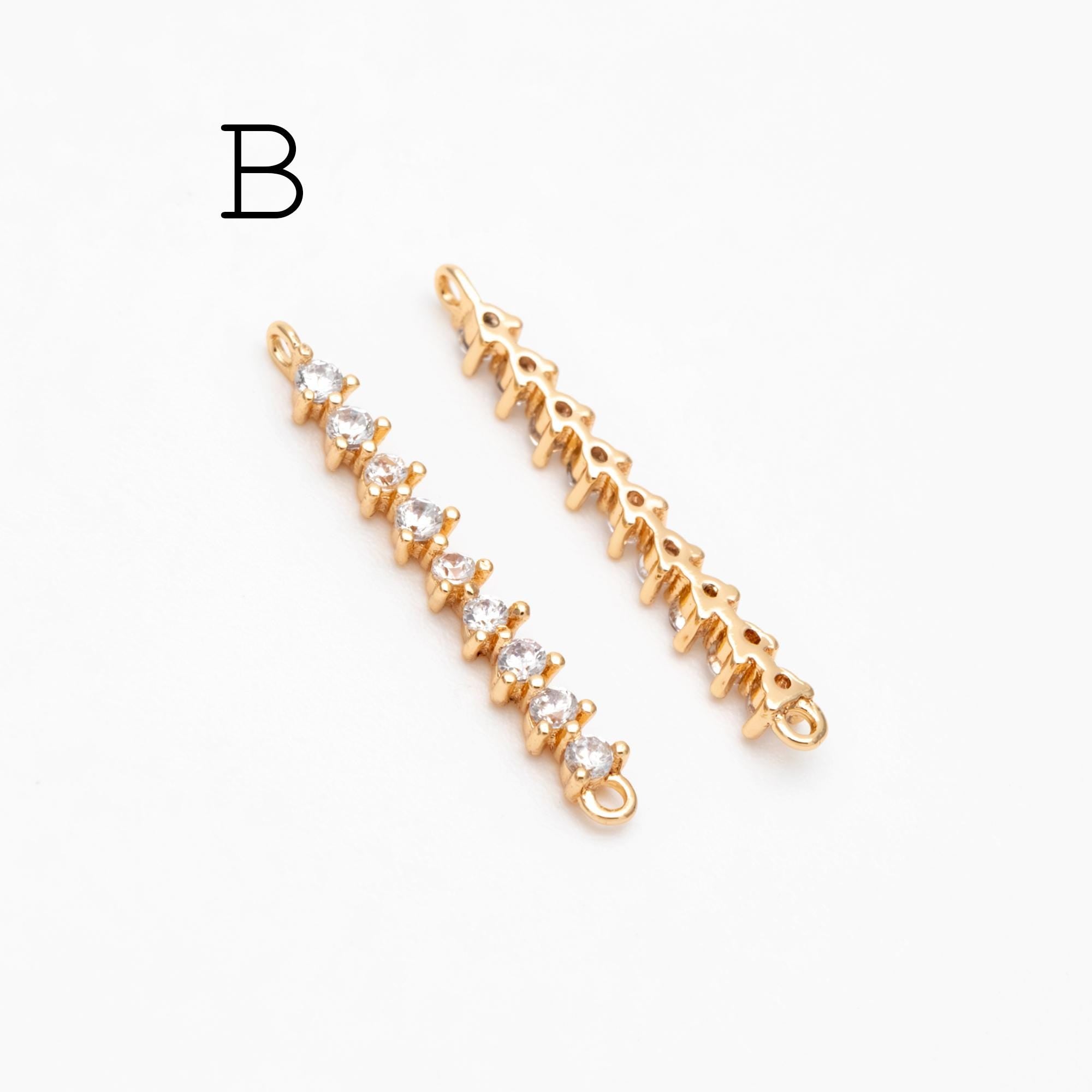 4pcs CZ pave Gold/ Silver Tone Bar Connectors, Zircon Charms, White Stone Charms (GB-1143)