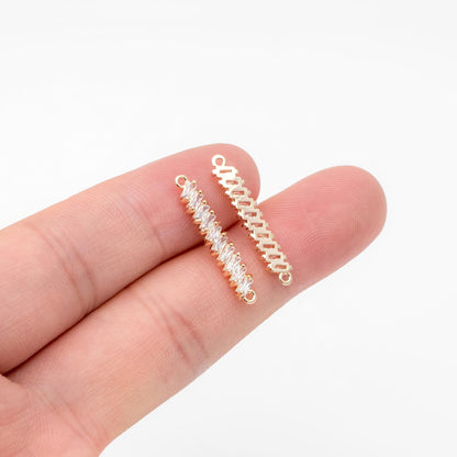 4pcs CZ pave Gold/ Silver Tone Bar Connectors, Zircon Charms, White Stone Charms (GB-1143)