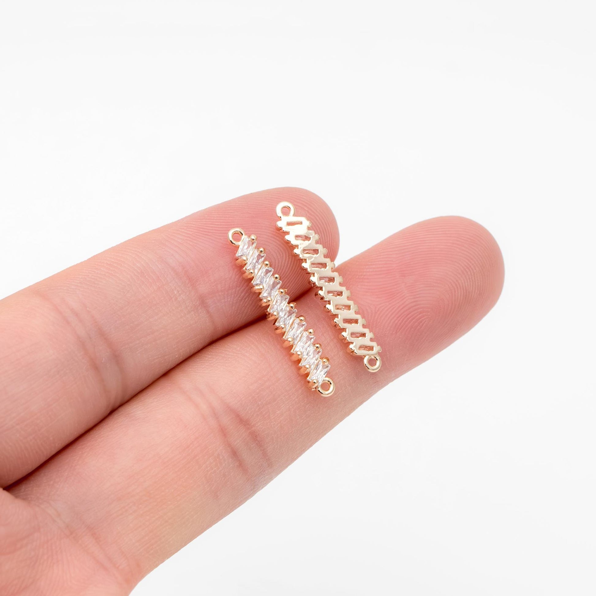 4pcs CZ pave Gold/ Silver Tone Bar Connectors, Zircon Charms, White Stone Charms (GB-1143)