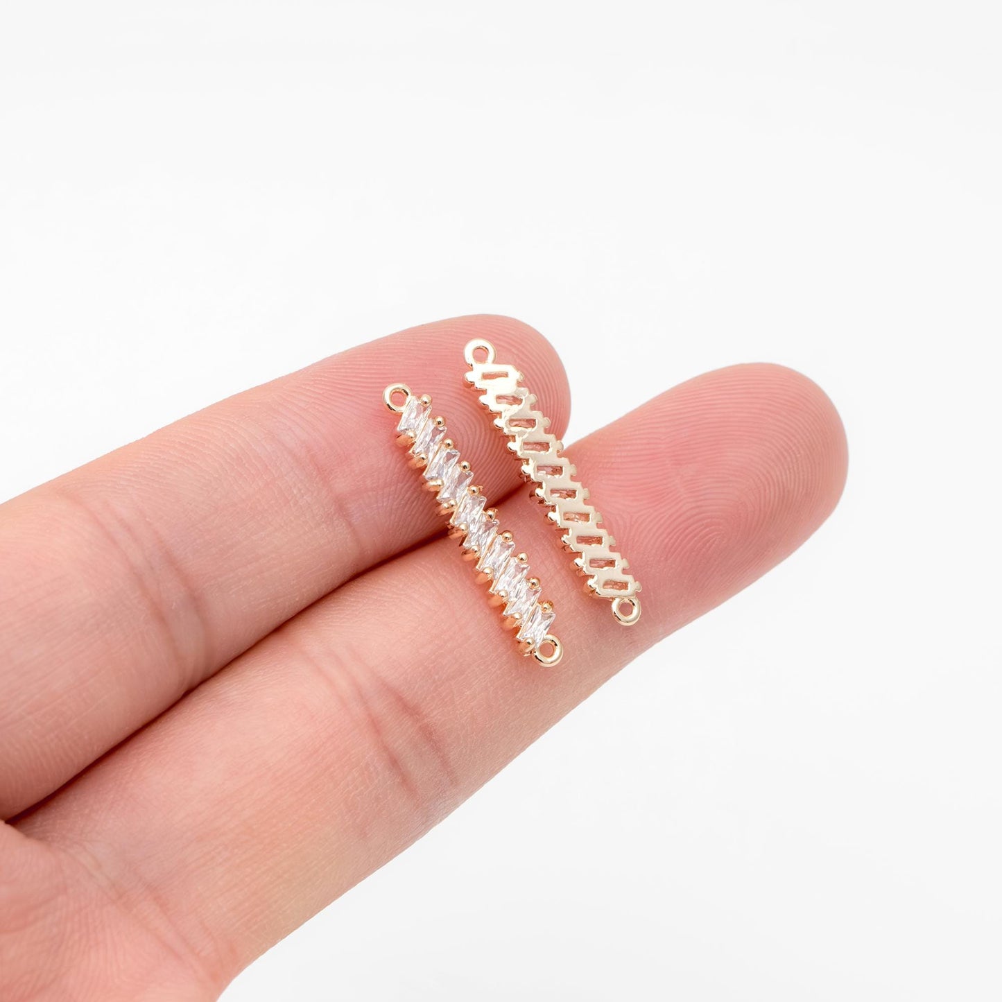 4pcs CZ pave Gold/ Silver Tone Bar Connectors, Zircon Charms, White Stone Charms (GB-1143)