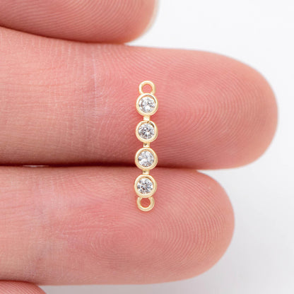 4pcs CZ pave Gold/ Silver Tone Bar Connectors, Zircon Charms, White Stone Charms (GB-1143)