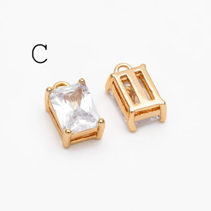 10pcs CZ pave Gold/ Silver Tone Star/ Teardrop/ Rectangle/ Rhombus Charms, Gold Plated Brass Geometric Pendants (GB-1151)