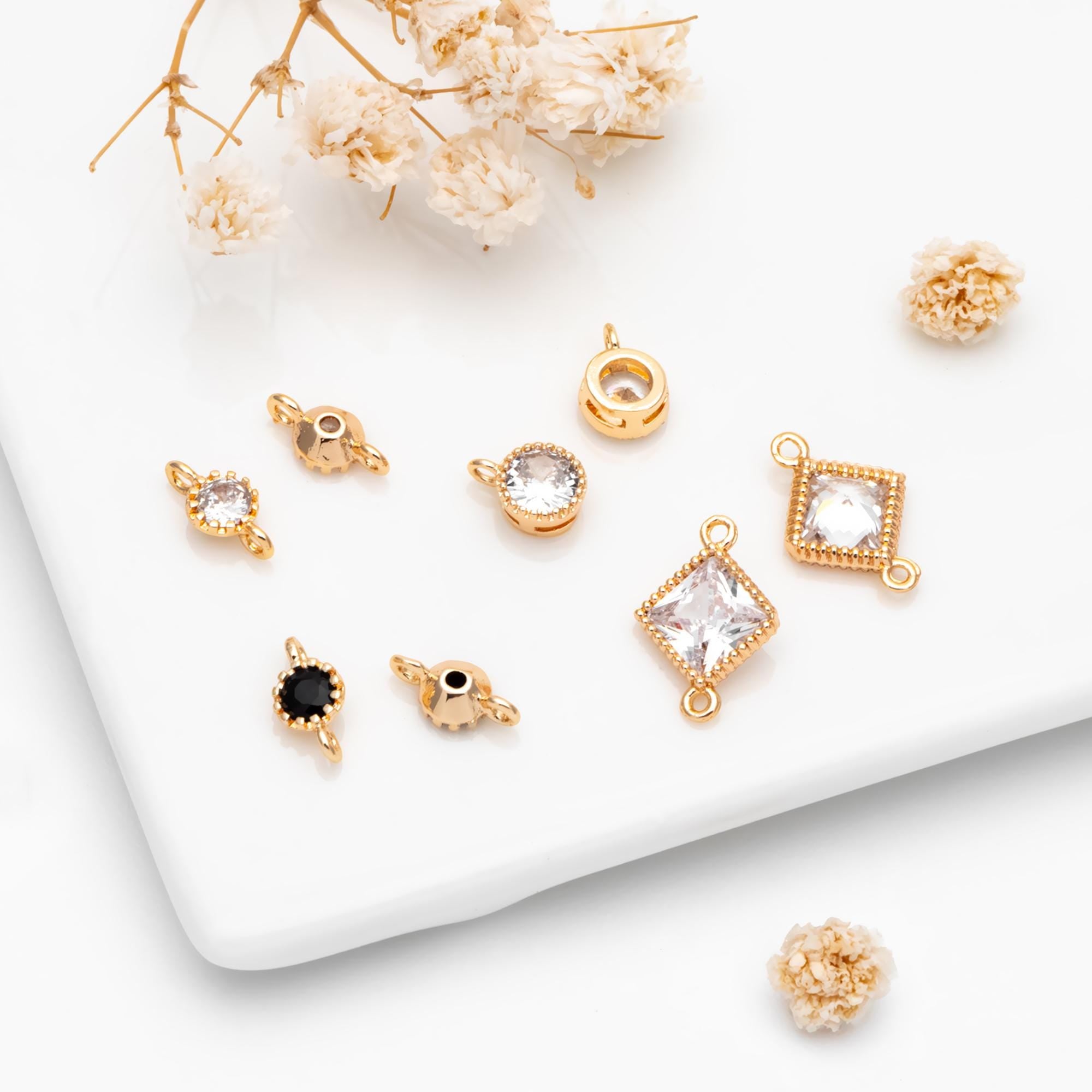 10pcs CZ pave Gold Round/ Rhombus Charms, 18K Gold plated Brass, Geometric Connectors (GB-2850)