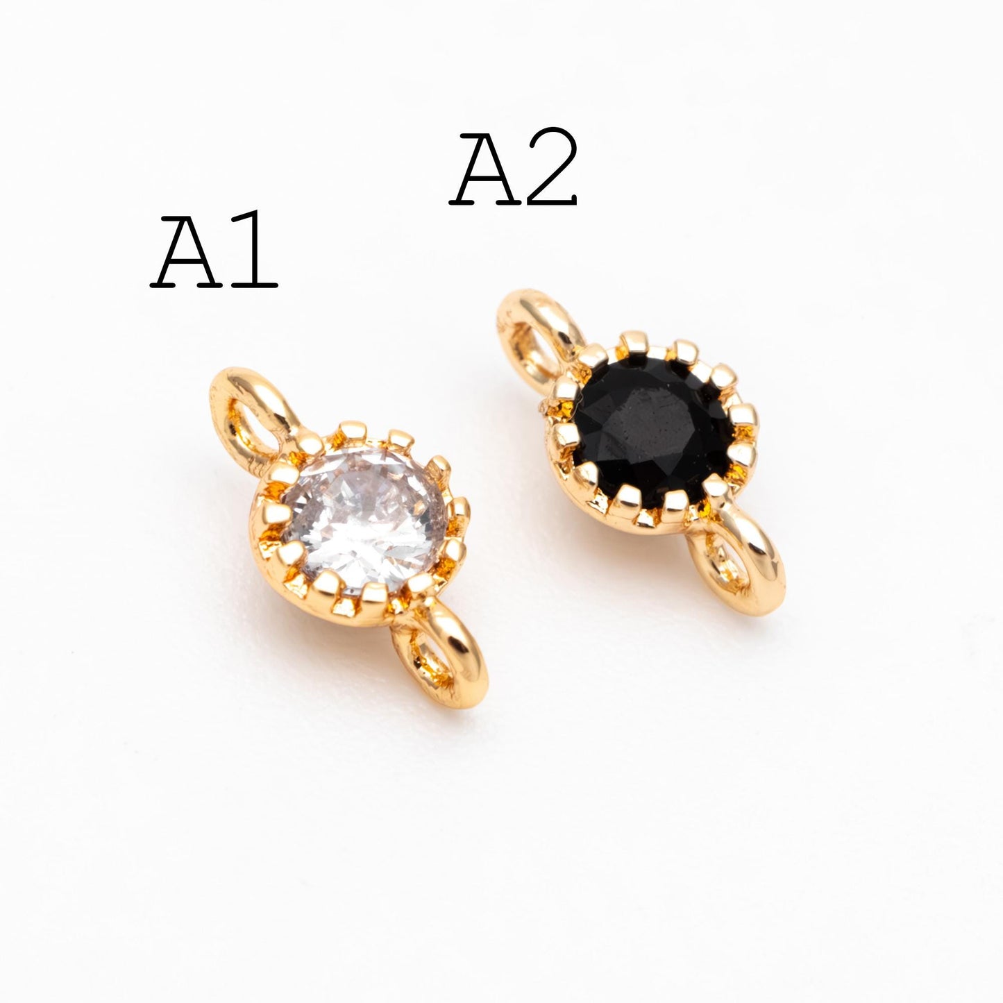 10pcs CZ pave Gold Round/ Rhombus Charms, 18K Gold plated Brass, Geometric Connectors (GB-2850)
