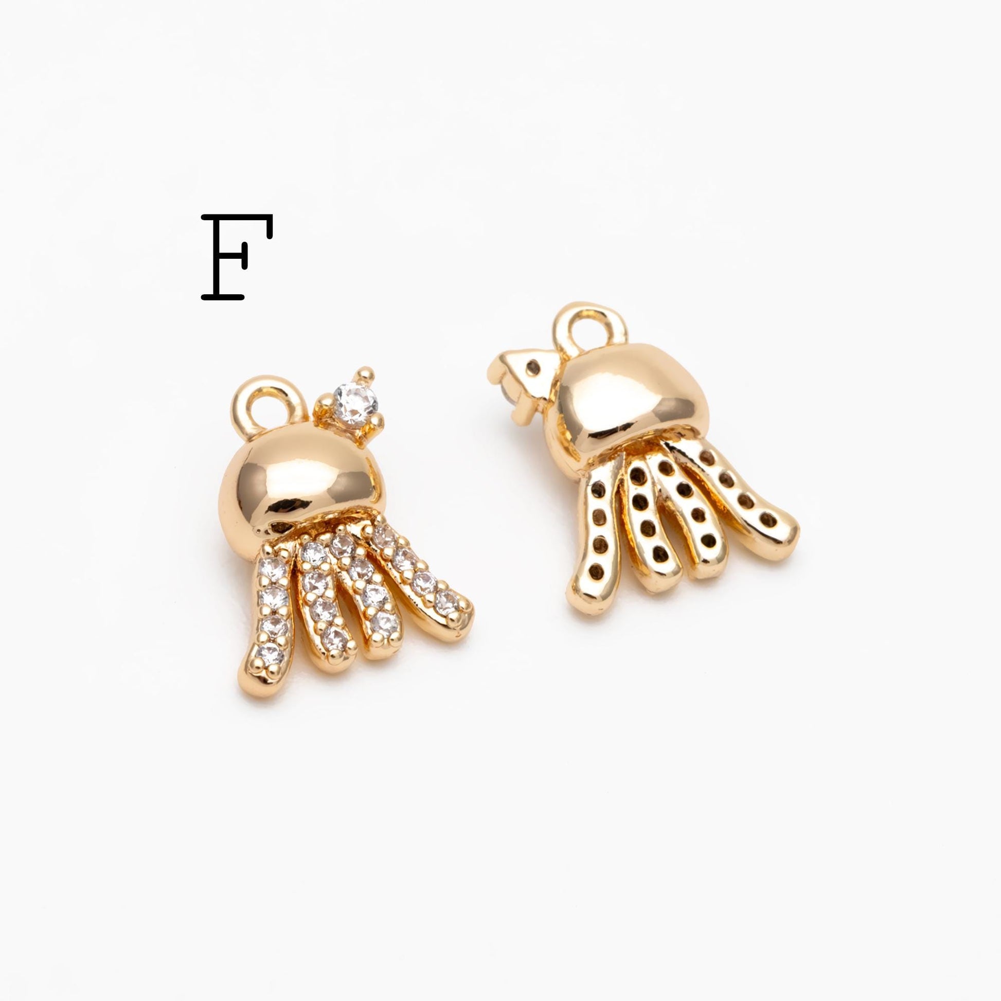 4pcs CZ Pave Gold/ Silver Tiny Marine Animal Charm, Gold/ Rhodium plated Brass Ocean Charm, Earring Charm, Beach Jewelry (GB-3781)