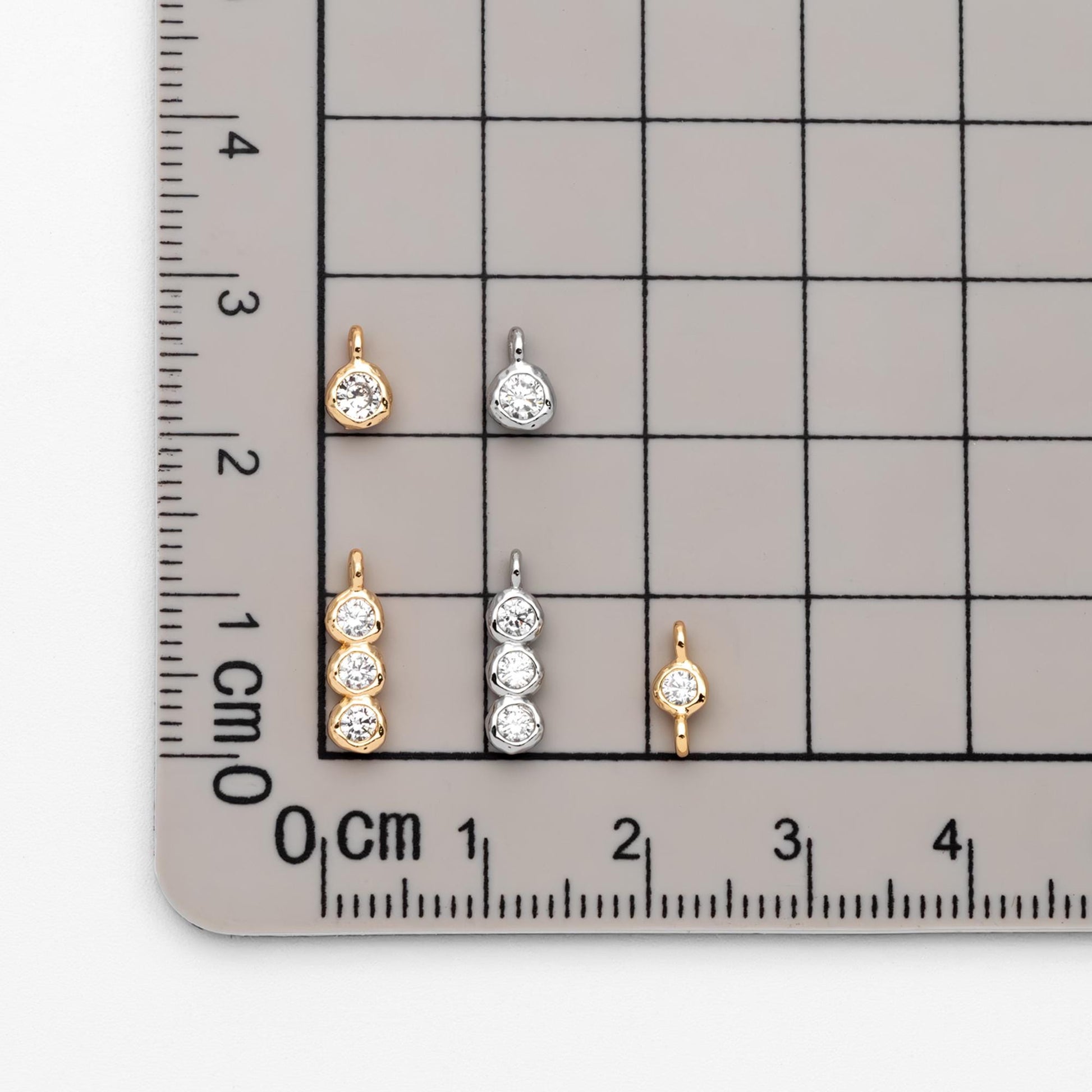 10pcs Gold/ Silver Tone Zircon Charms, Gold/ Rhodium plated Brass, White Stone Charm Connectors (GB-3897)