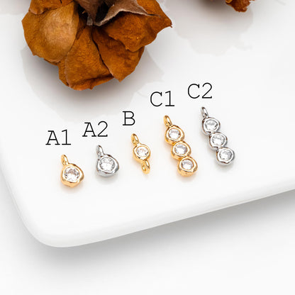 10pcs Gold/ Silver Tone Zircon Charms, Gold/ Rhodium plated Brass, White Stone Charm Connectors (GB-3897)