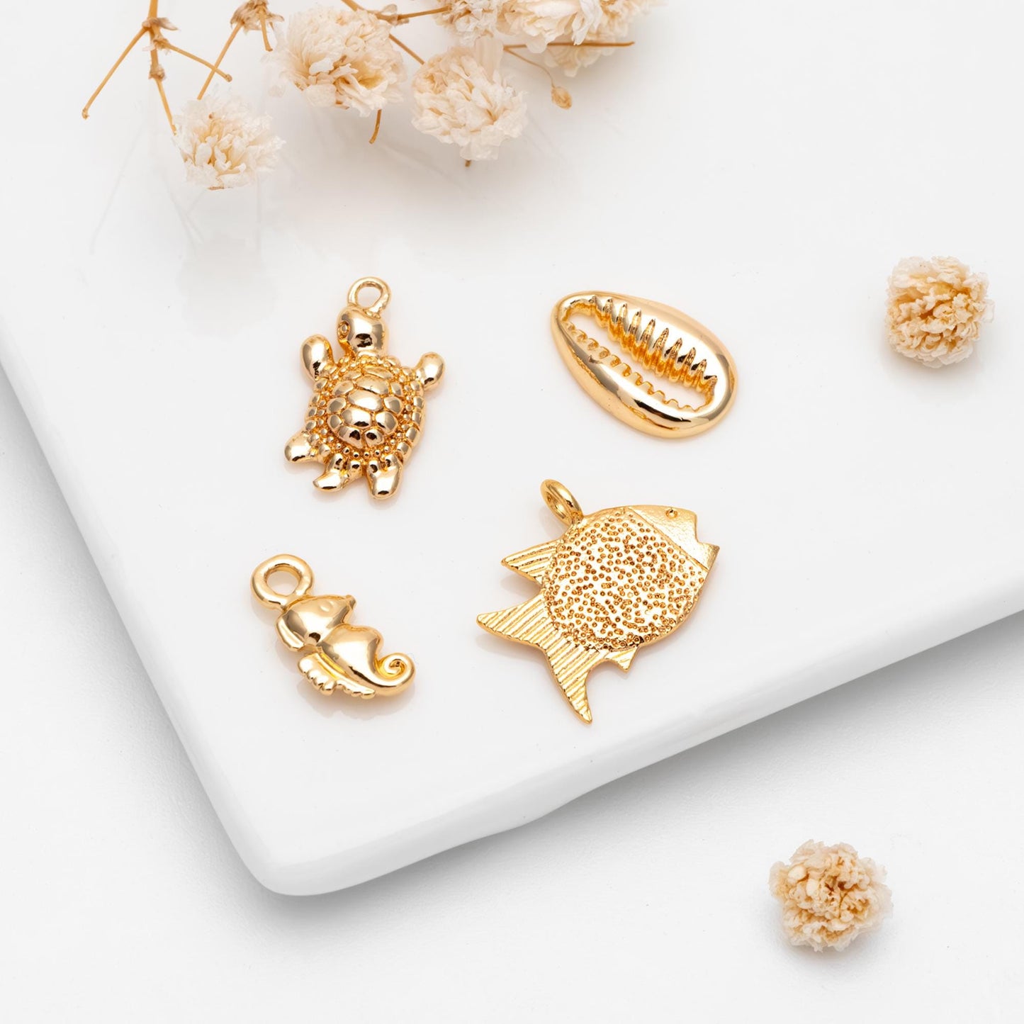 10pcs Gold Ocean Charms, 18K Gold plated Brass Beach Charms, DIY Supplies Wholesale (GB-3936)