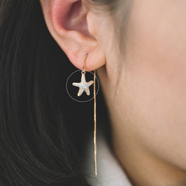 4pcs CZ Pave Gold Starfish Charms , Beach Style Mini Starfish Pendants (GB-722)