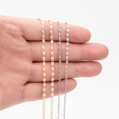 Gold/ Rhodium plated Brass Double Bar Linked Chains 2mm, Color Color Not Easily Tarnish (#LK-178)/ 1 Meter=3.3 ft