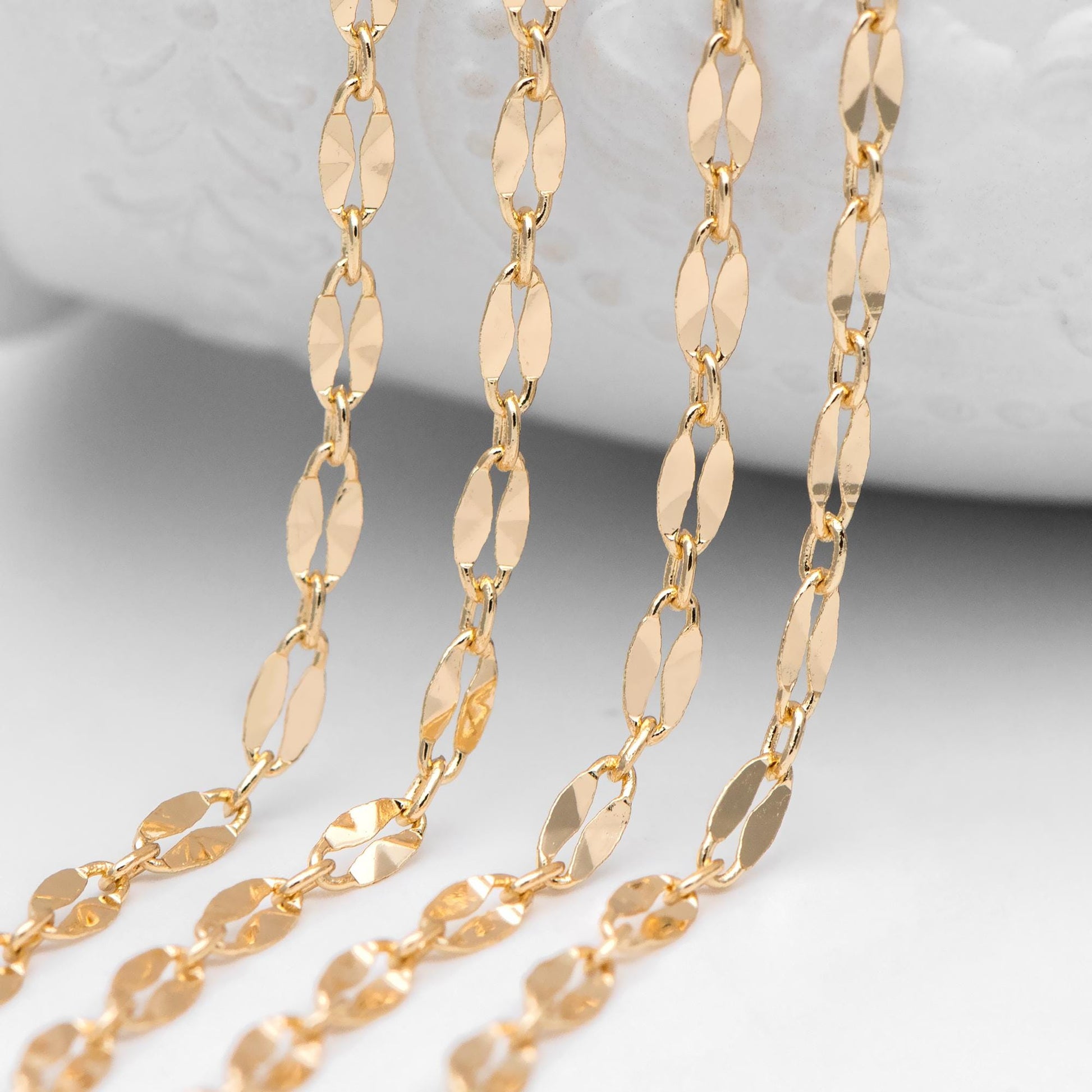 Double Bar Linked Chains 3.3mm, 18K Gold plated Brass Chain Wholesale (#LK-284)/ 1 Meter=3.3 ft