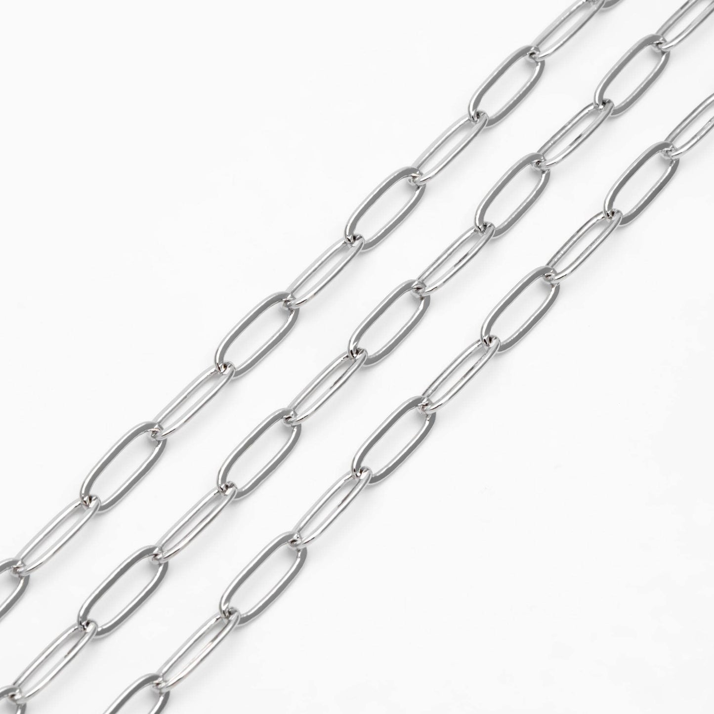 Gold/ Silver Tone Chains, Gold/ Rhodium plated Brass, Long Oval Link 5x14mm, Color Not Easily Tarnish (#LK-317)/ 1 Meter=3.3 ft