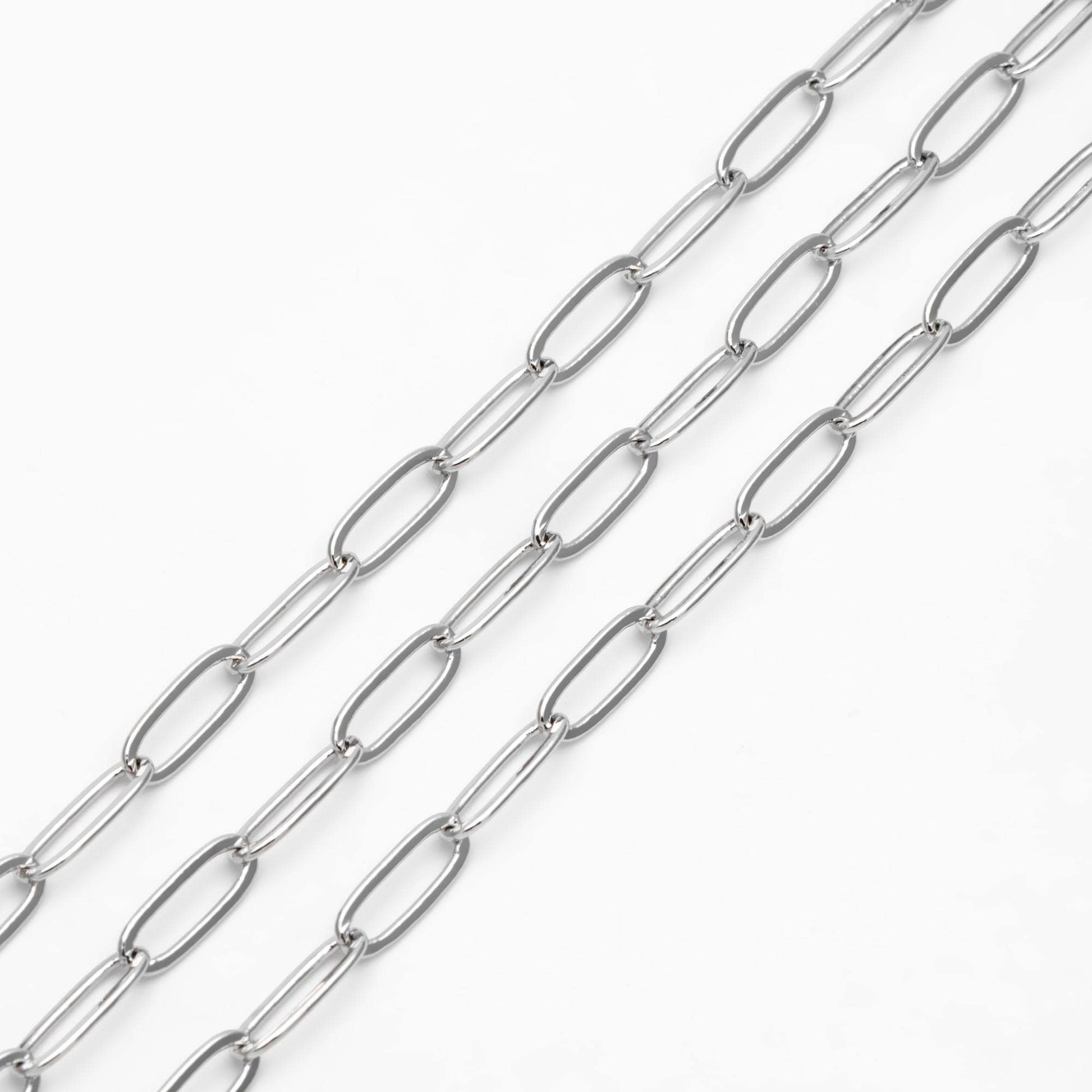 Gold/ Silver Tone Chains, Gold/ Rhodium plated Brass, Long Oval Link 5x14mm, Color Not Easily Tarnish (#LK-317)/ 1 Meter=3.3 ft
