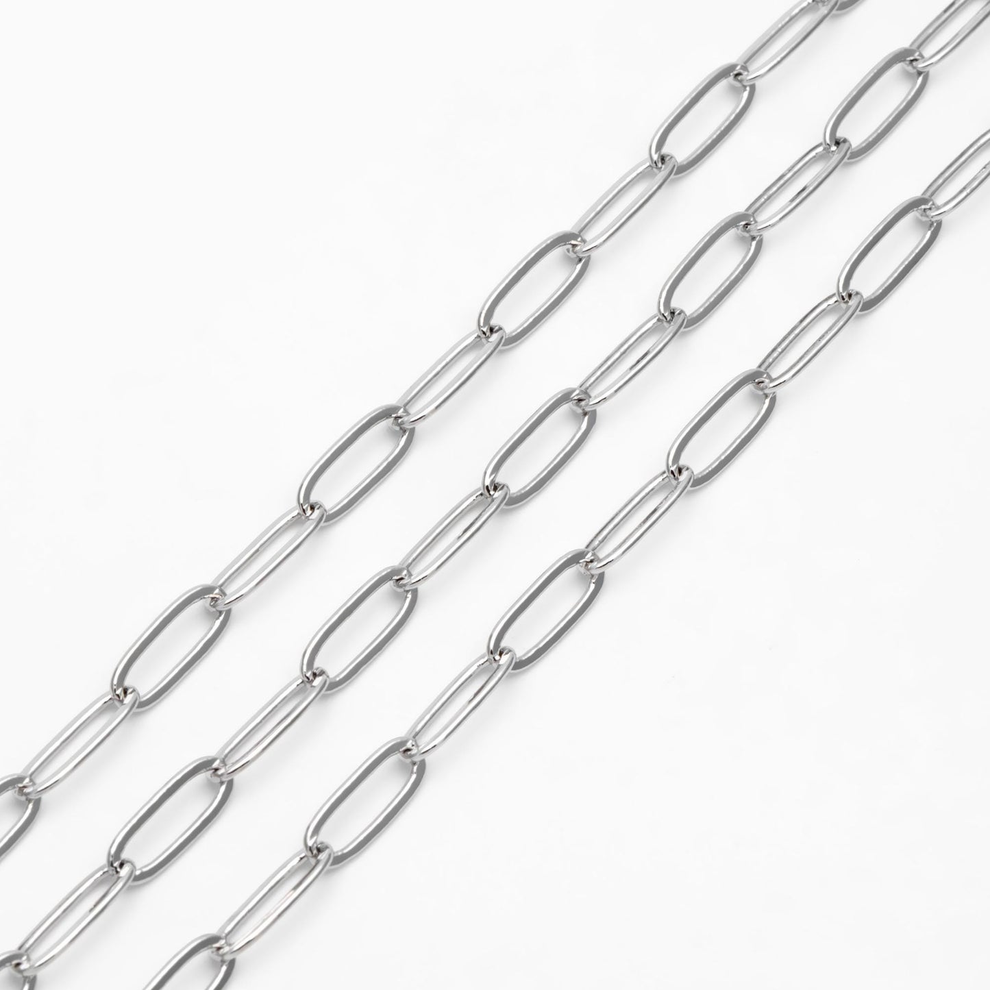 Gold/ Silver Tone Chains, Gold/ Rhodium plated Brass, Long Oval Link 5x14mm, Color Not Easily Tarnish (#LK-317)/ 1 Meter=3.3 ft