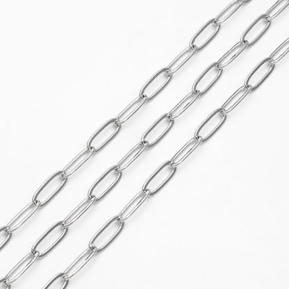 Gold/ Silver Tone Chains, Gold/ Rhodium plated Brass, Long Oval Link 5x14mm, Color Not Easily Tarnish (#LK-317)/ 1 Meter=3.3 ft