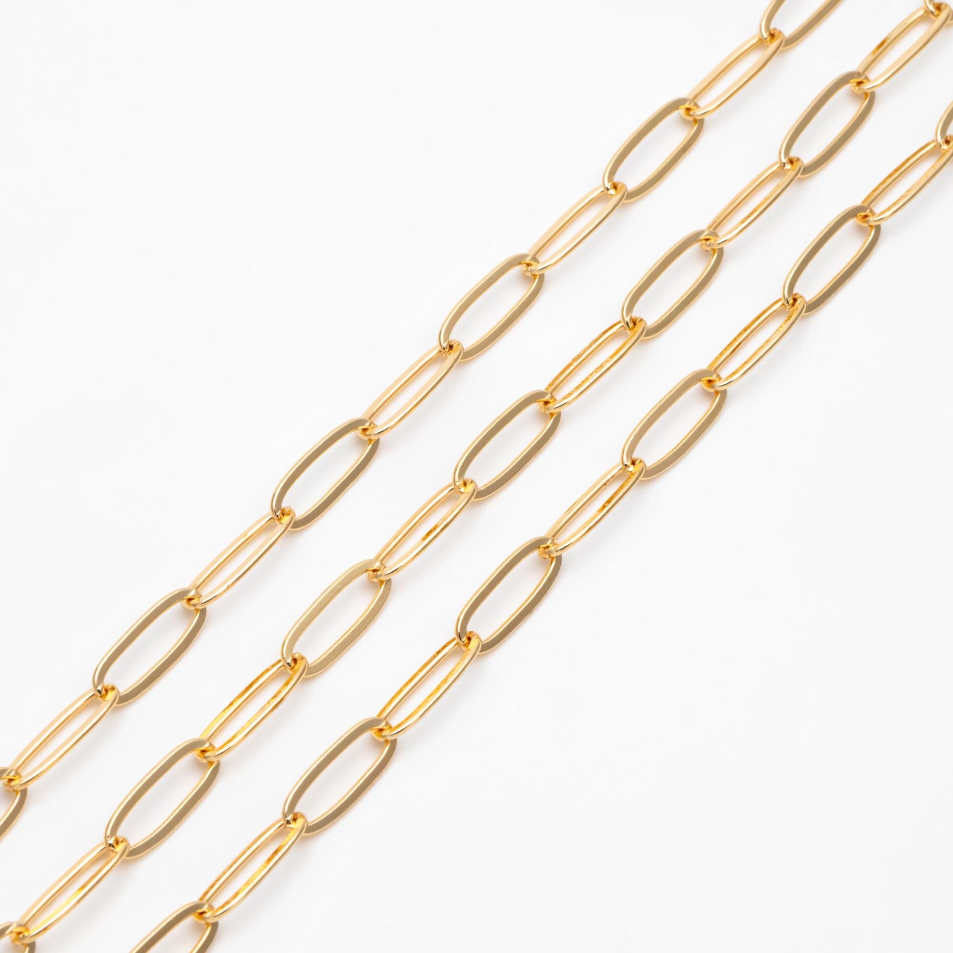 Gold/ Silver Tone Chains, Gold/ Rhodium plated Brass, Long Oval Link 5x14mm, Color Not Easily Tarnish (#LK-317)/ 1 Meter=3.3 ft