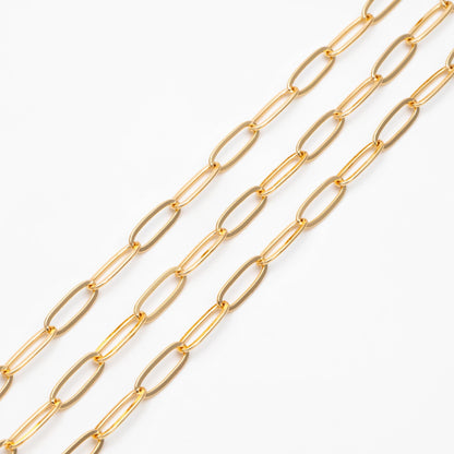 Gold/ Silver Tone Chains, Gold/ Rhodium plated Brass, Long Oval Link 5x14mm, Color Not Easily Tarnish (#LK-317)/ 1 Meter=3.3 ft