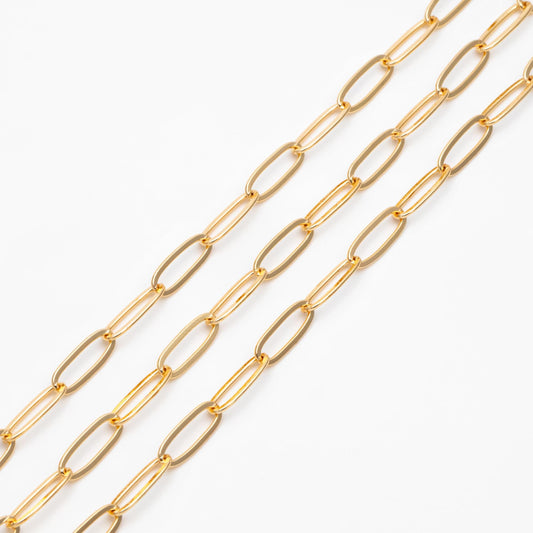Gold/ Silver Tone Chains, Gold/ Rhodium plated Brass, Long Oval Link 5x14mm, Color Not Easily Tarnish (#LK-317)/ 1 Meter=3.3 ft