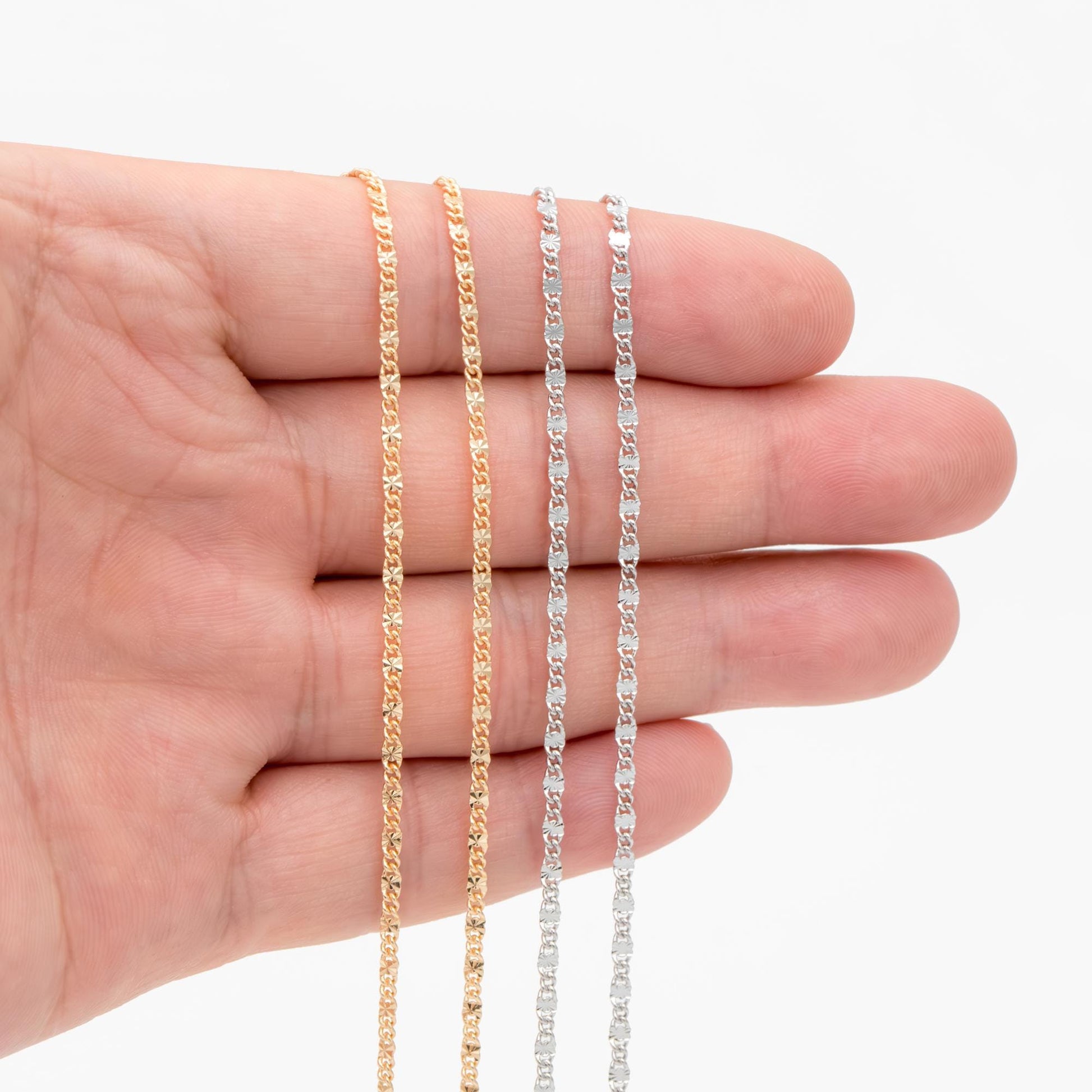 Gold/ Silver Flat Chain, 18K Gold/ Rhodium plated Chain Bulk, Gold Chain Wholesale (#LK-328)/ 1 Meter=3.3 ft