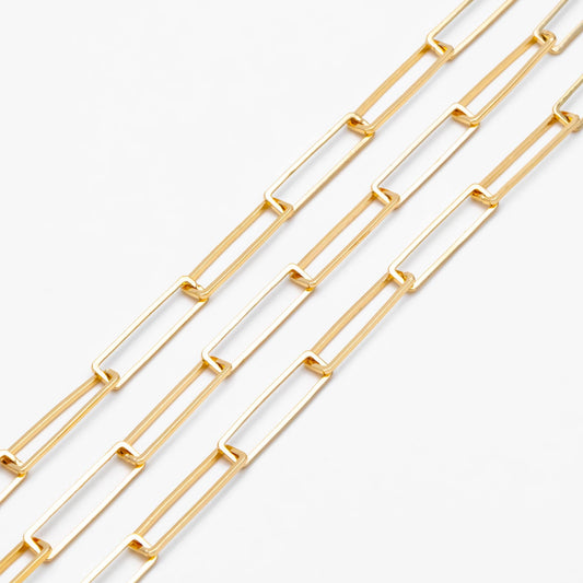 Gold plated Brass Chain, Rectangle Link Chain for Necklace, Jewelry Making Supply 6x22mm (#LK-405)/ 1 Meter=3.3 ft