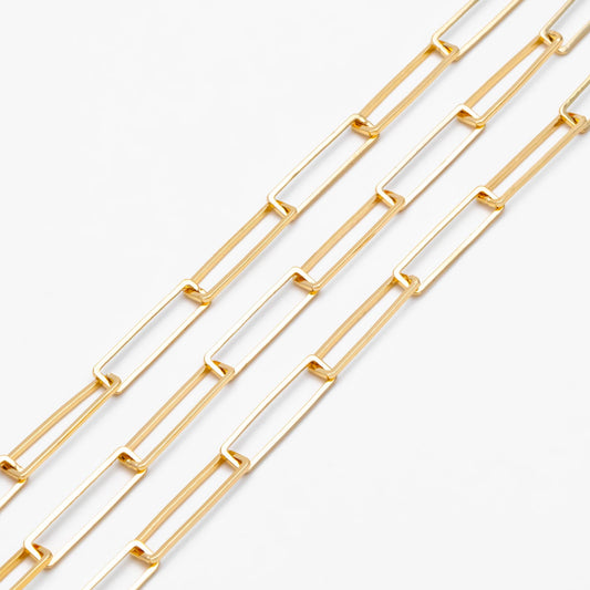 Gold plated Brass Chain, Rectangle Link Chain for Necklace, Jewelry Making Supply 6x22mm (#LK-405)/ 1 Meter=3.3 ft