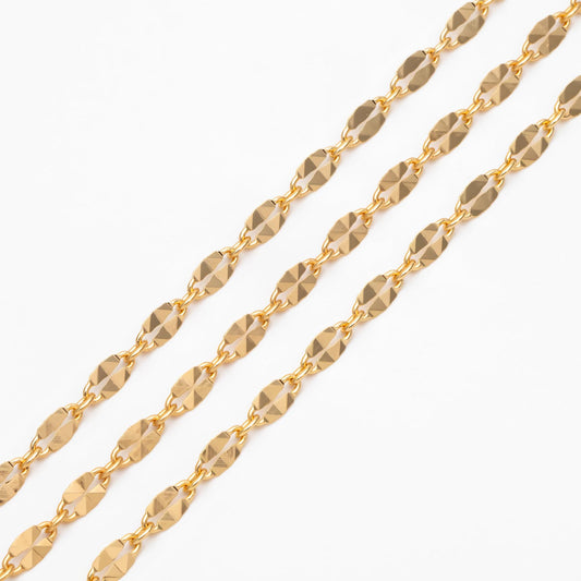 Double Bar Linked Chains 3.5mm, 18K Gold plated Brass Chain Wholesale (#LK-284)/ 1 Meter=3.3 ft