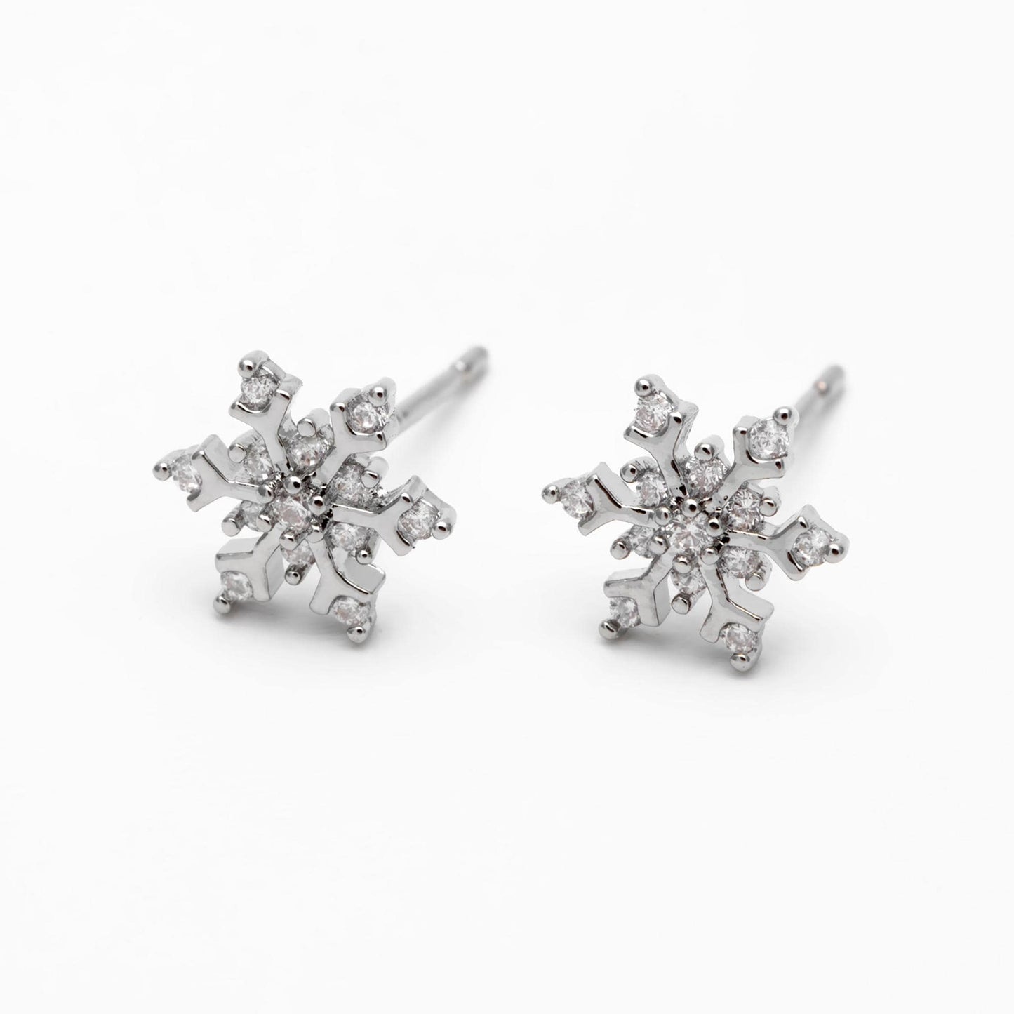 10pcs CZ Pave Gold/ Silver Snowflake Earrings, Gold/ Rhodium plated Brass, Dainty Christmas Earrings (GB-4151)