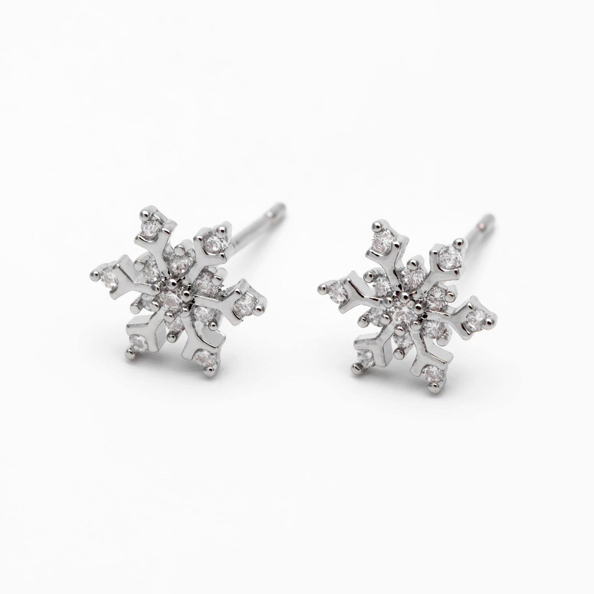 10pcs CZ Pave Gold/ Silver Snowflake Earrings, Gold/ Rhodium plated Brass, Dainty Christmas Earrings (GB-4151)