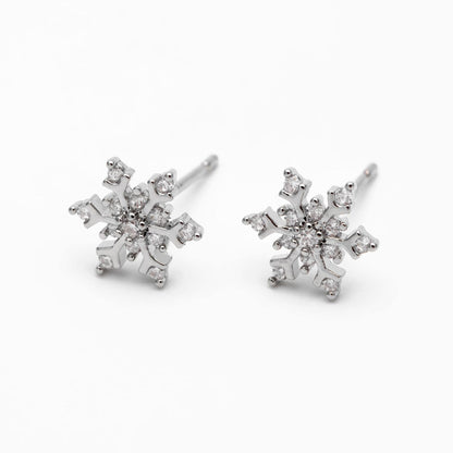 10pcs CZ Pave Gold/ Silver Snowflake Earrings, Gold/ Rhodium plated Brass, Dainty Christmas Earrings (GB-4151)