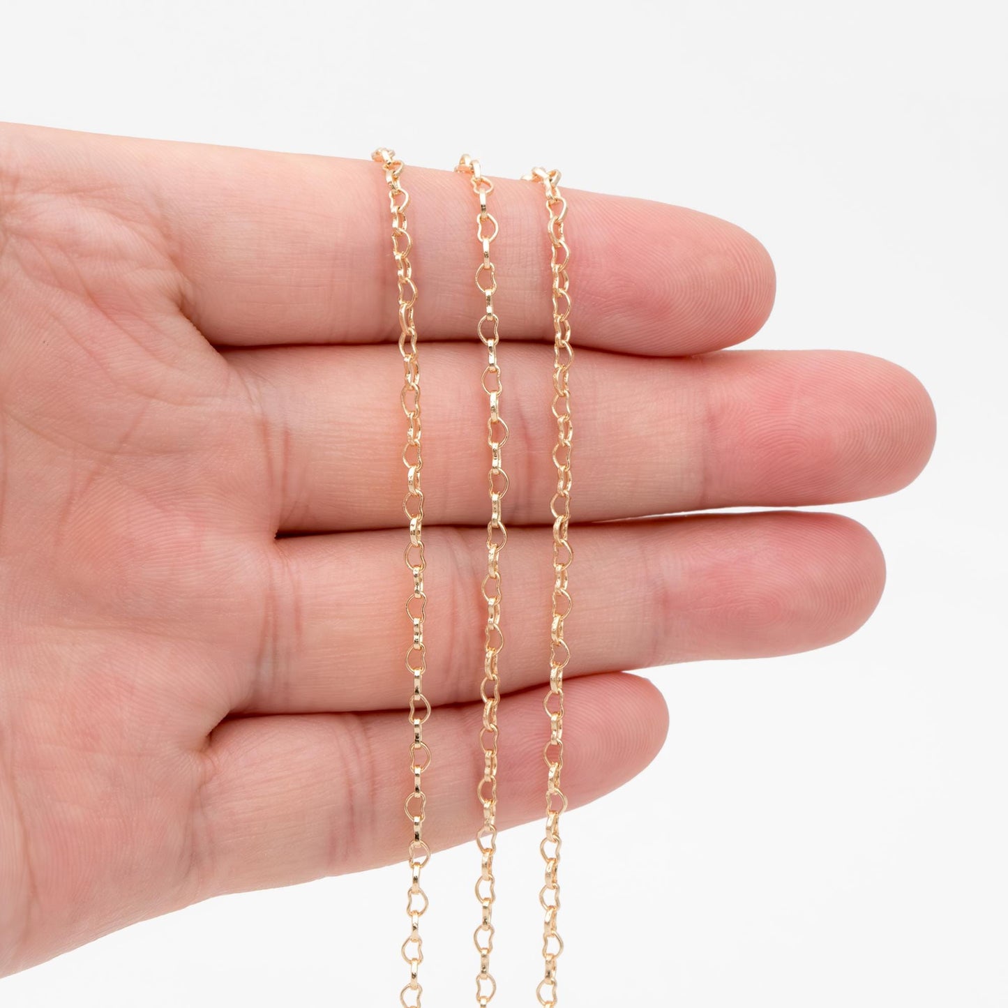 Gold plated Brass Heart Chains 2.2mm, DIY Necklace Chain Findings Wholesale (#LK-278)/ 1 Meter=3.3 ft