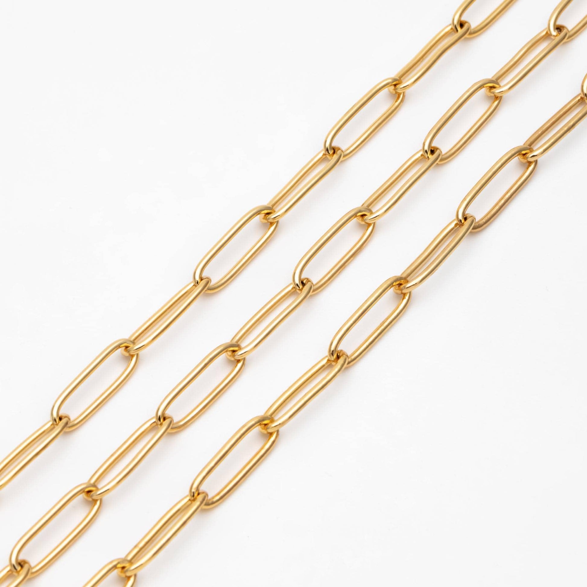 Gold/ Silver tone Cable Chains, Long Oval Link 5x14mm, Gold/ Rhodium plated Brass, Color Not Easily Tarnish (#LK-279)/ 1 Meter=3.3 ft