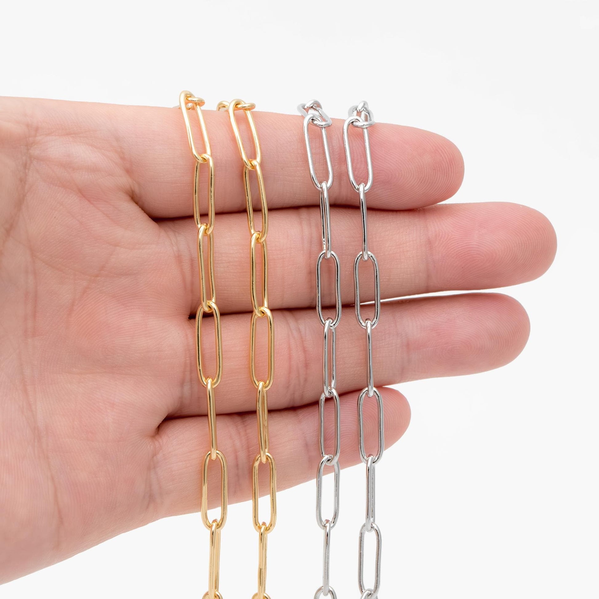 Gold/ Silver tone Cable Chains, Long Oval Link 5x14mm, Gold/ Rhodium plated Brass, Color Not Easily Tarnish (#LK-279)/ 1 Meter=3.3 ft