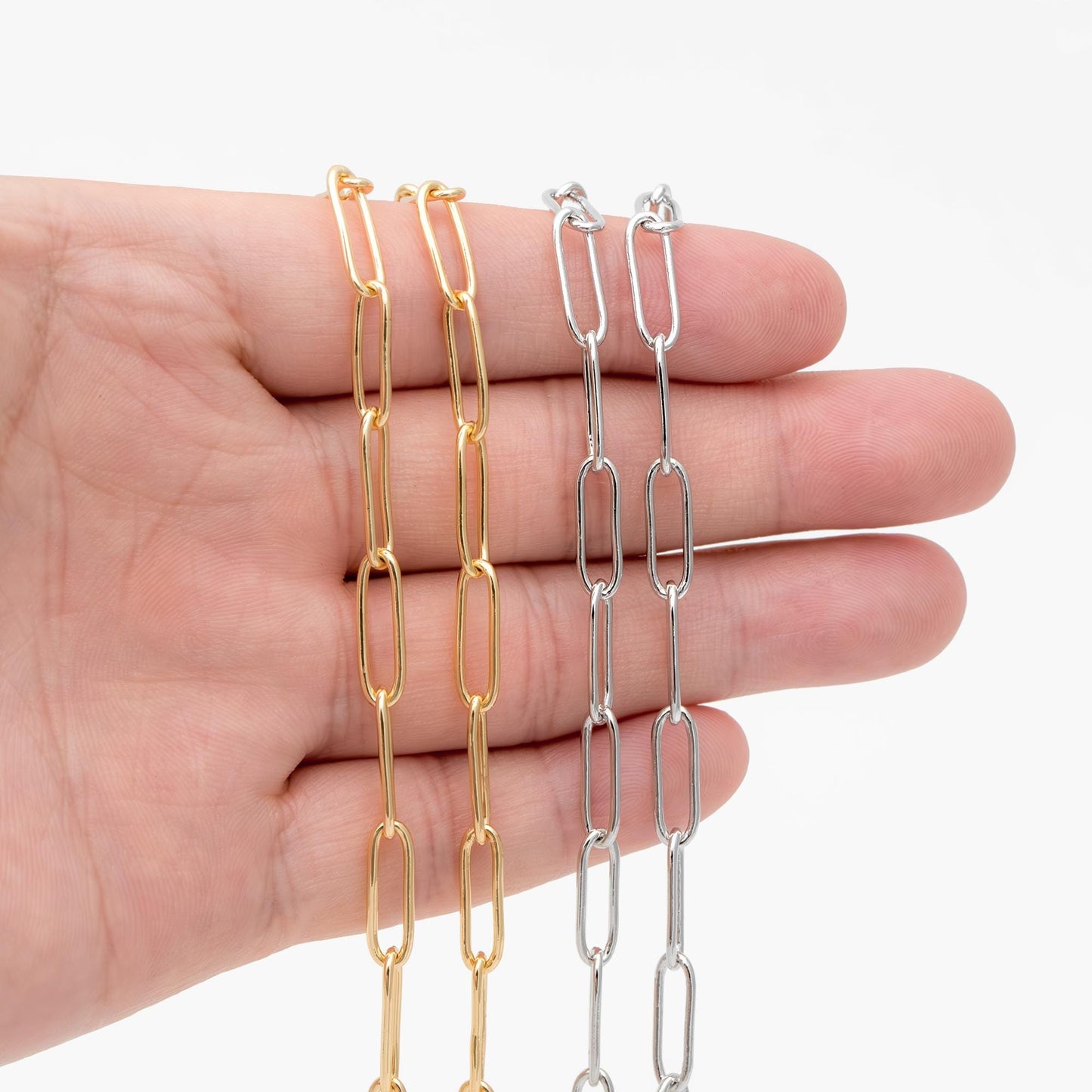 Gold/ Silver tone Cable Chains, Long Oval Link 5x14mm, Gold/ Rhodium plated Brass, Color Not Easily Tarnish (#LK-279)/ 1 Meter=3.3 ft