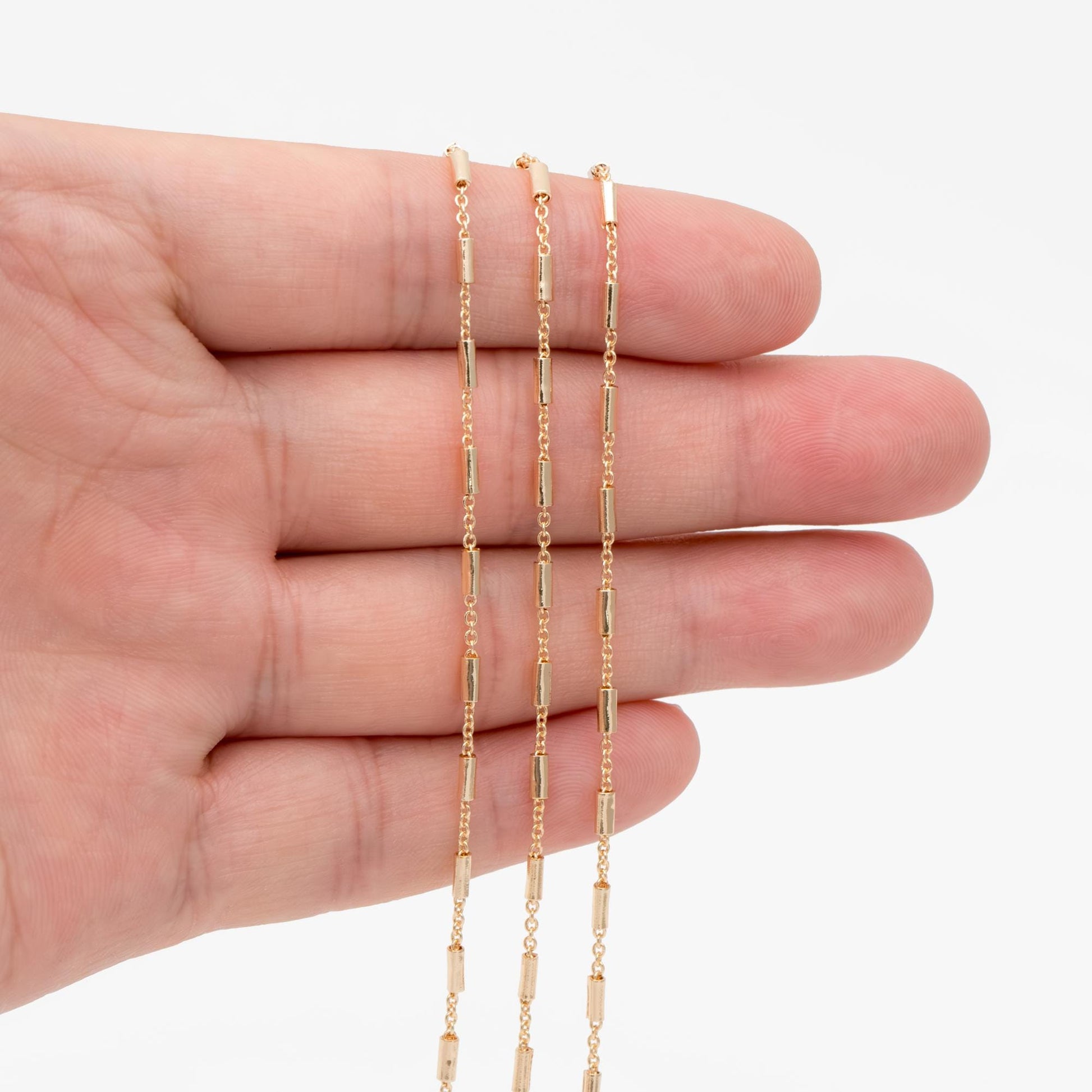 Gold plated Brass Tube Chains 2mm, DIY Bar Chain Wholesale, Stick Link Chain Findings (#LK-280)/ 1 Meter=3.3 ft