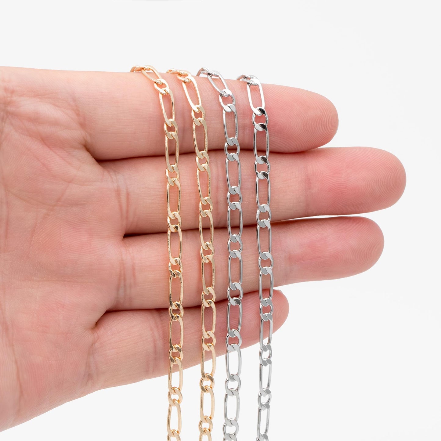 Gold/ Rhodium plated Brass Oval Cable Chains, Figaro Chain Supplies Wholesale (#LK-384)/ 1 Meter=3.3 ft