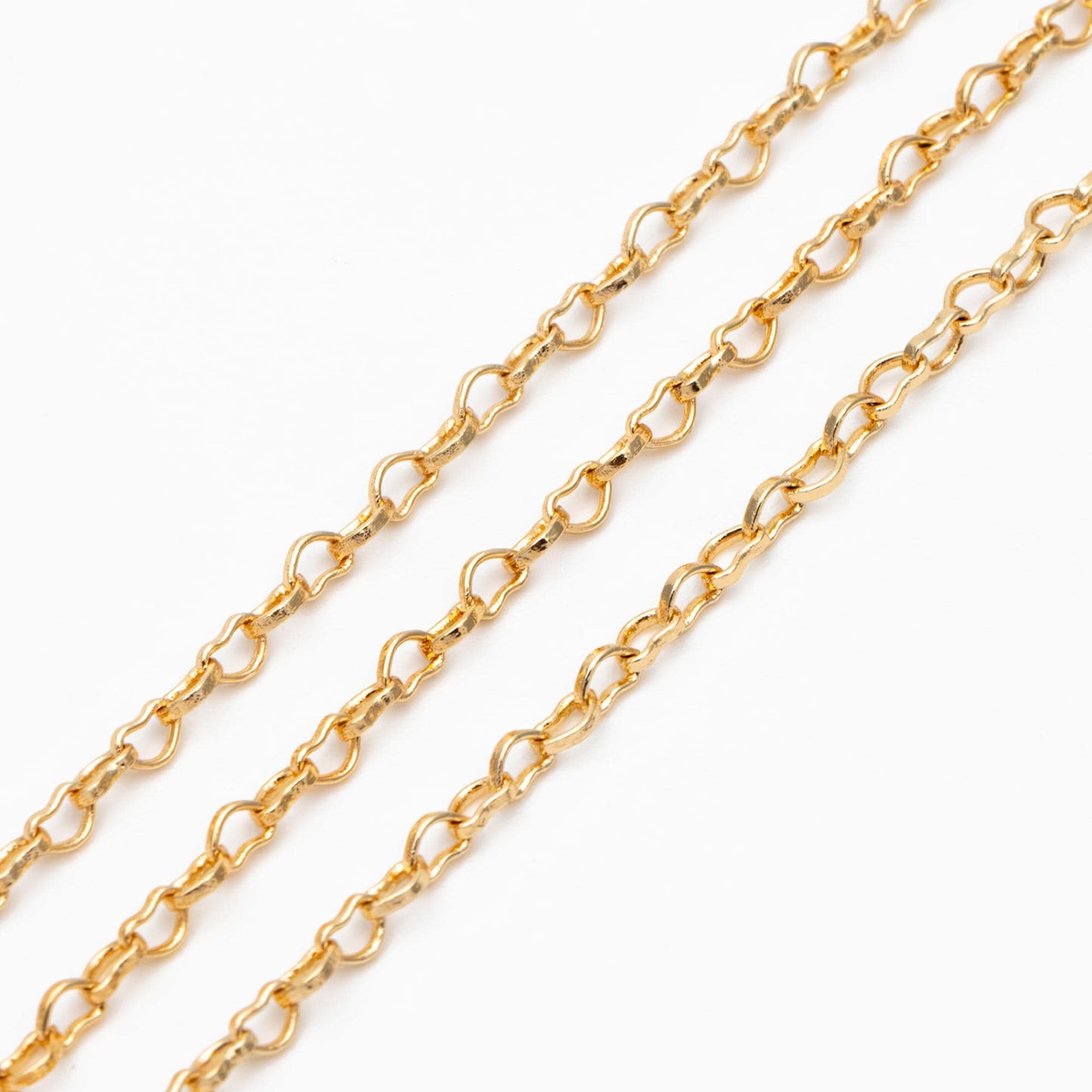 Gold plated Brass Heart Chains 2.2mm, DIY Necklace Chain Findings Wholesale (#LK-278)/ 1 Meter=3.3 ft