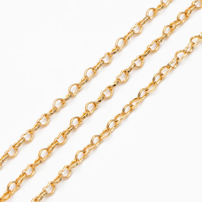 Gold plated Brass Heart Chains 2.2mm, DIY Necklace Chain Findings Wholesale (#LK-278)/ 1 Meter=3.3 ft