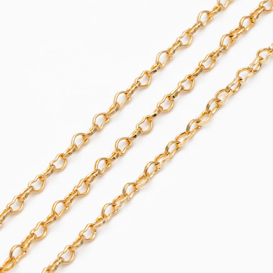 Gold plated Brass Heart Chains 2.2mm, DIY Necklace Chain Findings Wholesale (#LK-278)/ 1 Meter=3.3 ft