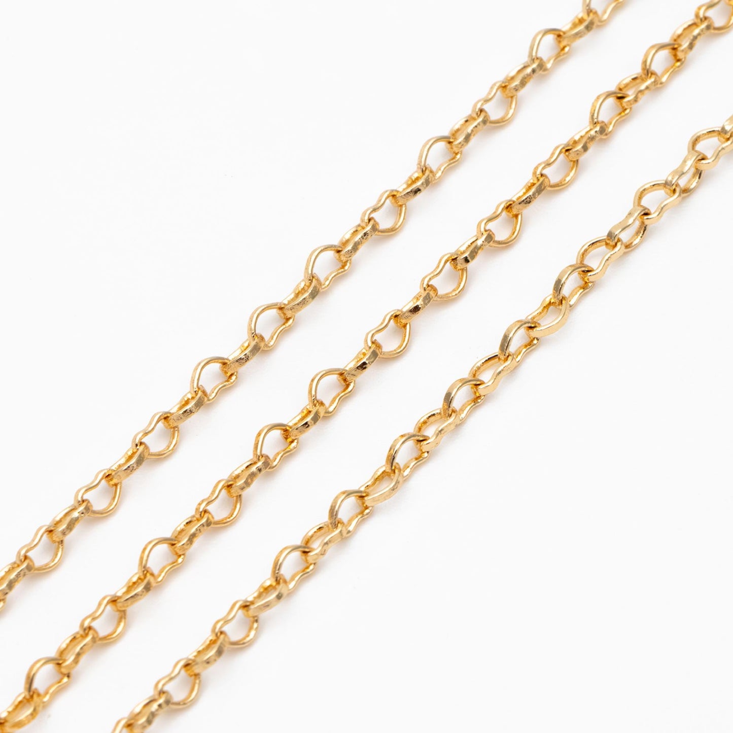 Gold plated Brass Heart Chains 2.2mm, DIY Necklace Chain Findings Wholesale (#LK-278)/ 1 Meter=3.3 ft