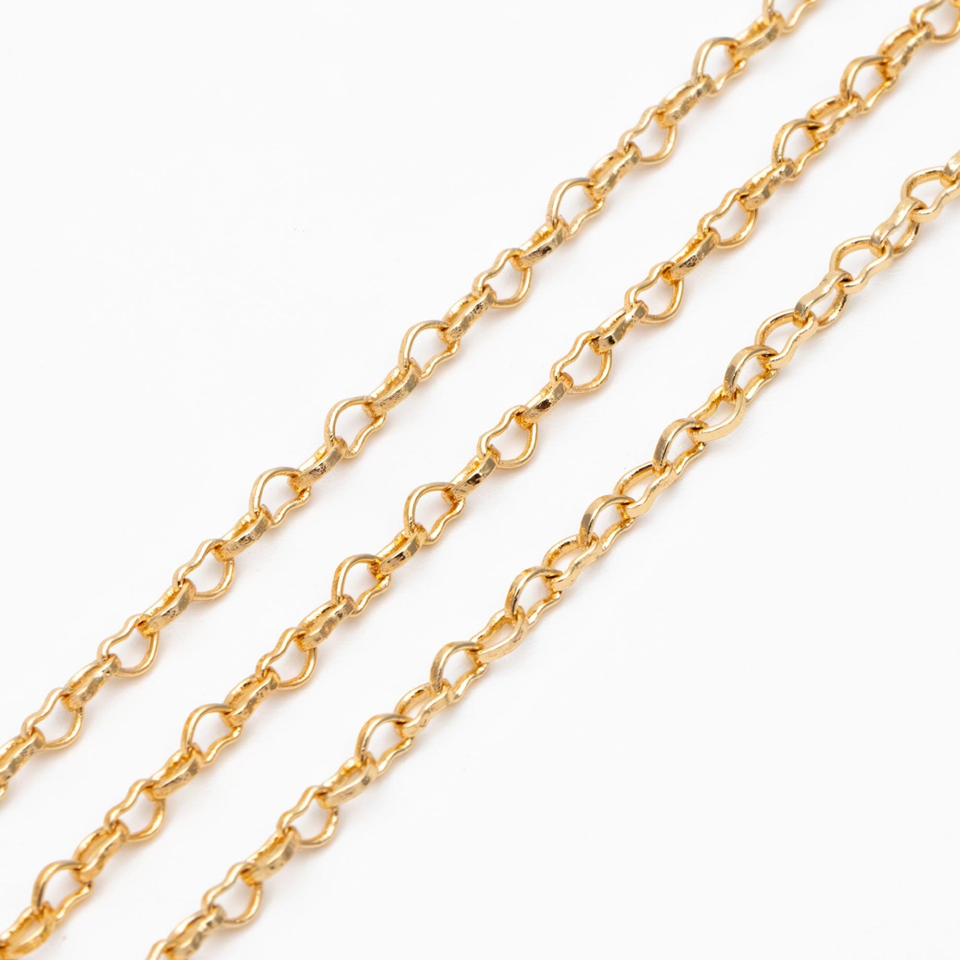 Gold plated Brass Heart Chains 2.2mm, DIY Necklace Chain Findings Wholesale (#LK-278)/ 1 Meter=3.3 ft