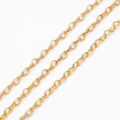 Gold plated Brass Heart Chains 2.2mm, DIY Necklace Chain Findings Wholesale (#LK-278)/ 1 Meter=3.3 ft