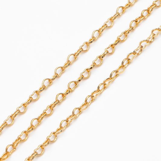 Gold plated Brass Heart Chains 2.2mm, DIY Necklace Chain Findings Wholesale (#LK-278)/ 1 Meter=3.3 ft