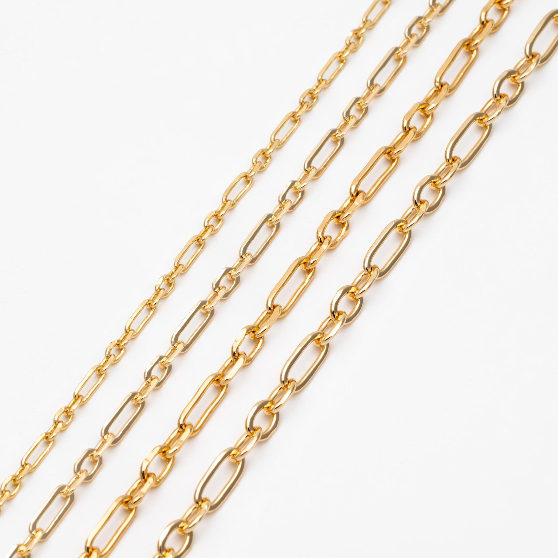 Gold Oval Link Chains 2.2/ 3.2/ 3.6mm, 18K Gold plated Brass, Color Not Easily Tarnish (#LK-275)/ 1 Meter=3.3 ft